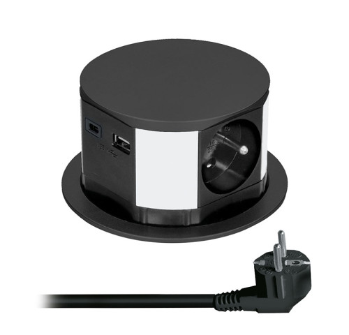 Solight výsuvný blok zásuvek, 3 x 16 A + USB A+C 20W PD, kabel 2m, černý