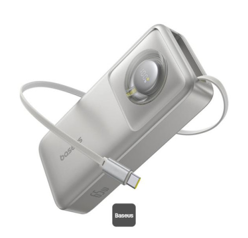 Powerbanka Baseus Free2Pull 20000mAh, 65W, s kabelem USB-C šedá