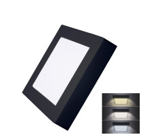 Solight LED mini panel CCT, přisazený, 12W, 900lm, 3000K, 4000K, 6000K, čtvercový, černá barva