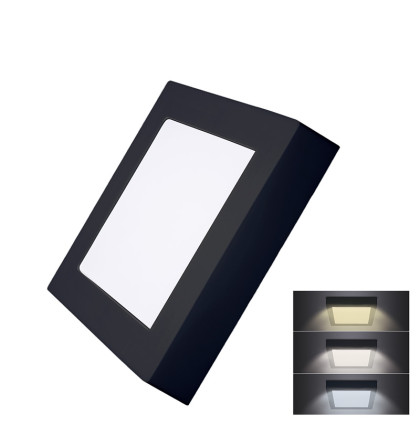 Solight LED mini panel CCT, přisazený, 12W, 900lm, 3000K, 4000K, 6000K, čtvercový, černá barva