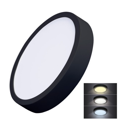 Solight LED mini panel CCT, přisazený, 24W, 1800lm, 3000K, 4000K, 6000K, kulatý, černá barva
