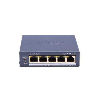 DS-3E0505P-E/R LAN a PoE extender, 1x RJ-45 vstup, 4x RJ-45 výstup, LAN 1Gbps, vstup PoE…