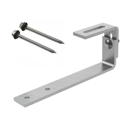 Nastavitelný Střešní hák PLOCHÝ pro solární panely, nerez, 2x vrut