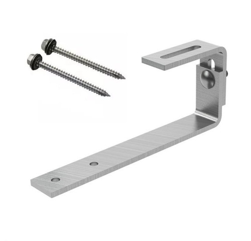 Nastavitelný Střešní hák PLOCHÝ pro solární panely, nerez, 2x vrut