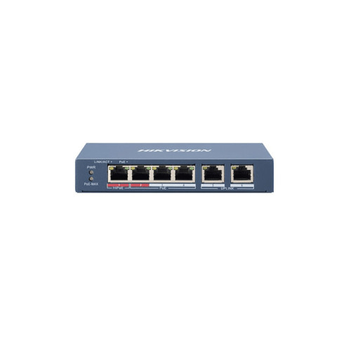 DS-3E0106HP-E 6 portový switch - 1x HiPoE 60W 10/100Mbps + 3x PoE 30W 10/100Mbps + 2x…