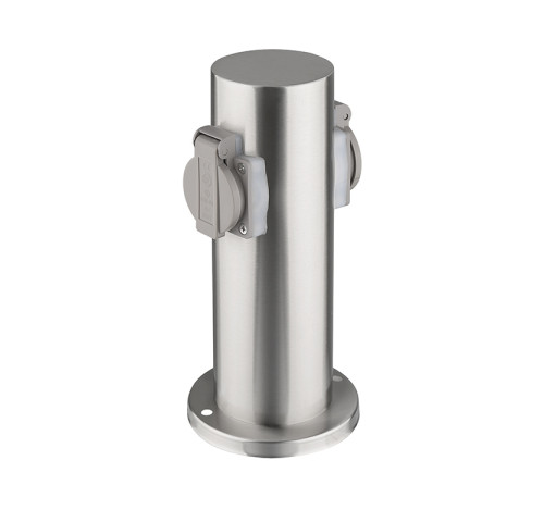 Solight zahradní sloupek IP44, nerez ocel, 2 zásuvky, válec, stříbrný