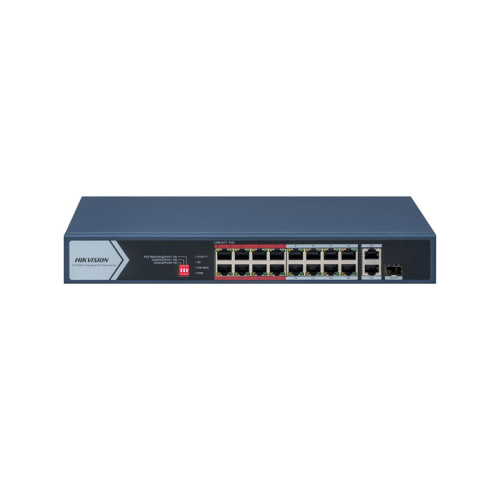 DS-3E0318P-E/M(C) 18 portový switch - 16x PoE 30W 100Mbps + 1x uplink RJ-45 1Gbps + 1x…