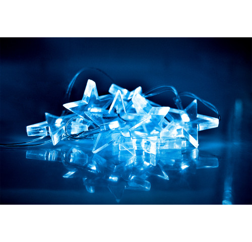 Solight LED vánoční řetěz, hvězdy, 1,5m, 10x LED, 2x AA, modré světlo