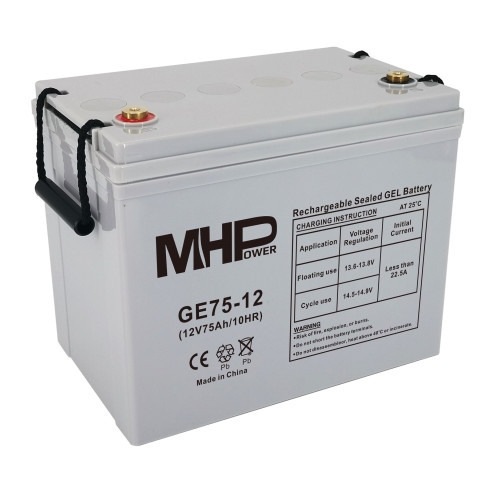 MHPower GE75-12 Gelový akumulátor 12V/75Ah, Terminál T1 - M6, Deep Cycle