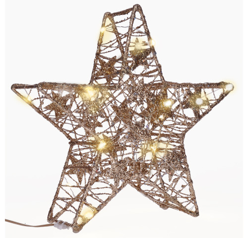 Solight vánoční hvězda glitter, zlatá, kovová, 14x LED, 2x AA