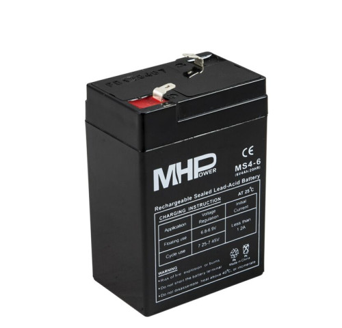 MHPower MS4-6 olověný akumulátor AGM 6V/4Ah, Faston F1 - 4,8mm