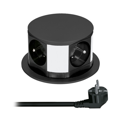 Solight prodlužovací přívod, 4 zásuvky, černý, 2m, výsuvný blok zásuvek, kruhový tvar Solight prodlužovací přívod, 4 zásuvky, černý, 2m, výsuvný blok zásuvek, kruhový tvar