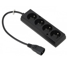 Prodlužovací kabel pro UPS 4 zásuvky (z C14 IEC320 na 4 CEE 7/5 FR, CZ zásuvky) max.10A, délka 30 cm, černý