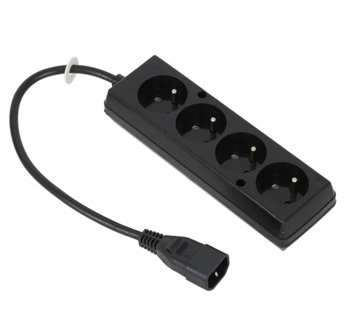 Prodlužovací kabel pro UPS 4 zásuvky (z C14 IEC320 na 4 CEE 7/5 FR, CZ zásuvky) max.10A, délka 30 cm, černý