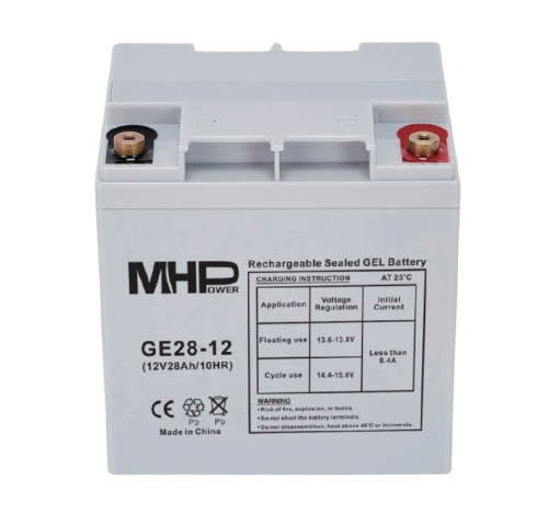 MHPower GE28-12 Gelový akumulátor 12V/28Ah, Terminál T2 - M6, Deep Cycle