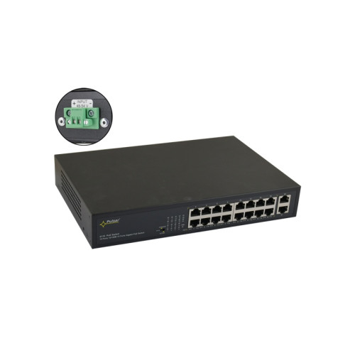 S116WP 16portový switch – 16x PoE 10/100Mbps + 2x uplink RJ45 1Gbps, PoE výstup…