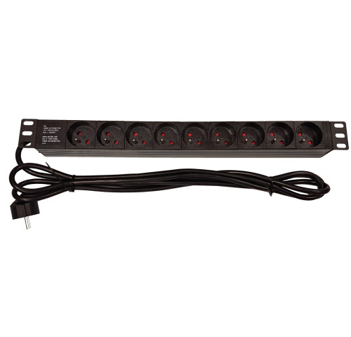 Napájecí panel 9 zásuvek 230V, 19'', 1U, kabel 3m Napájecí panel 9 zásuvek 230V, 19'', 1U, kabel 3m