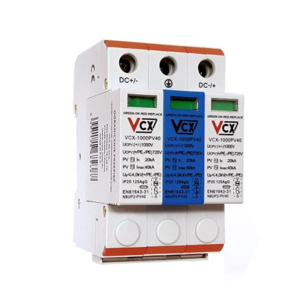 Přepěťová ochrana VCX 1000PV40 DC třída T2 (C) 3P 1000V GDT s plynovým jiskřištěm