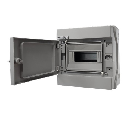 Rozvaděč RH-8/UV NEO pro fotovoltaiku plast. / IP65 / 1500V DC / 500V AC / 1x8 nástěnný / šedé dveře