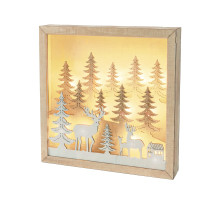 Solight LED 3D dřevěná vánoční dekorace v rámu, 12x LED, 25cm, 2x AA