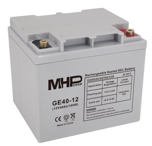MHPower GE40-12 Gelový akumulátor - LEHCE POŠKOZENÉ, 12V/40Ah, Terminál T1 - M6, Deep Cycle