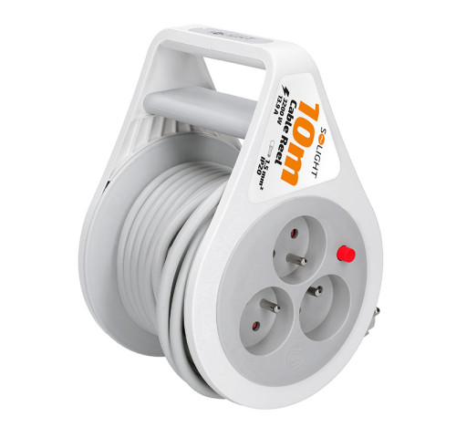 Solight prodlužovací přívod na bubnu 10m, 3 zásuvky, šedý kabel, 3x 1,5mm2