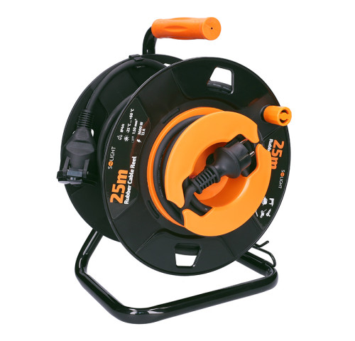 Solight prodlužovací přívod na bubnu, 1 zásuvka, venkovní, 25m gumový kabel, 3x 1,5mm2, IP44