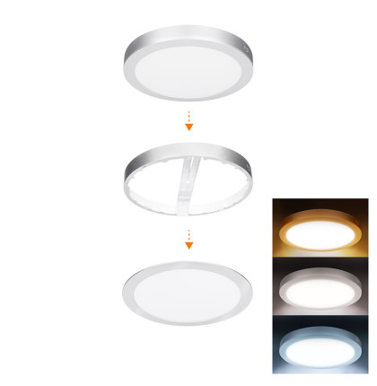 Solight LED mini panel koupelnový 2v1, 3CCT, podhledový/přisazený, 24W, 2040lm, IP54, stříbrná, kulatý