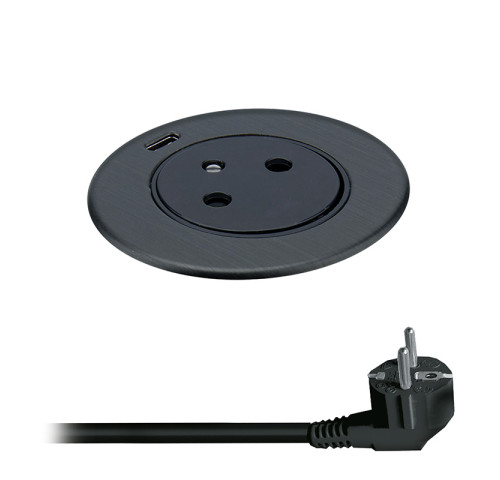 Solight 1z + 1x USB-C vestavná zásuvka, nerez ocel, EasyEject systém, prodlužovací přívod 1,5m, 3x 1,5mm2, USB 3.0A, tmavá metalická Solight 1z + 1x USB-C vestavná zásuvka, nerez ocel, EasyEject systém, prodlužovací přívod 1,5m, 3x 1,5mm2, USB 3.0A, tmavá metalická