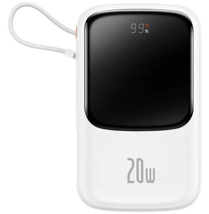 Powerbanka Baseus Qpow Pro 10000mAh, 20W, s kabelem Lightning bílá