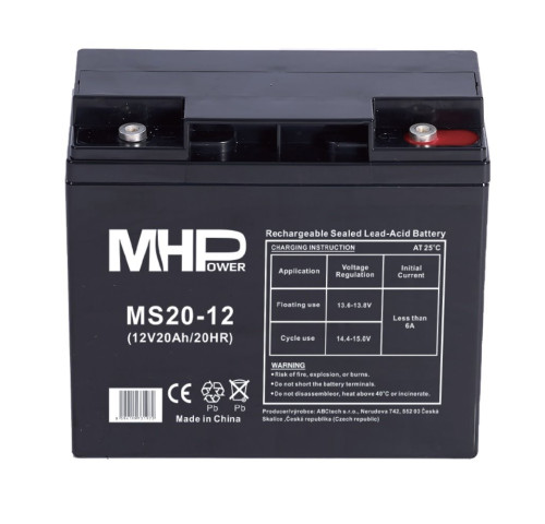 MHPower MS20-12 LEHCE POŠKOZENÉ, olověný akumulátor AGM 12V/20Ah, Terminál T1 - M5