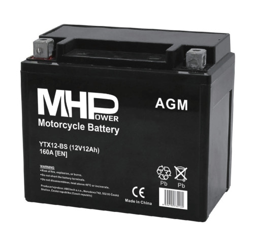Motobaterie MHPower YTX12-BS AGM 12V, 12Ah, 160A