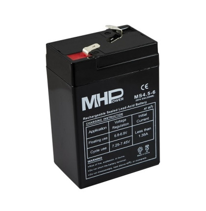 MHPower MS4.5-6 olověný akumulátor AGM 6V/4,5Ah, Faston F1 - 4,8mm