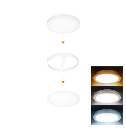 Solight LED mini panel koupelnový 2v1, 3CCT, podhledový/přisazený, 18W, 1530lm, IP54, bílá, kulatý