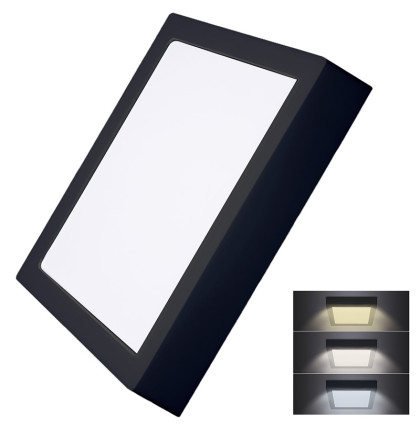 Solight LED mini panel CCT, přisazený, 24W, 1800lm, 3000K, 4000K, 6000K, čtvercový, černá barva