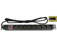Napájecí panel 8x230V-IEC320 C14, ČSN,vypínač s kontrolkou, rack 19'' 1U, kabel 1,8m