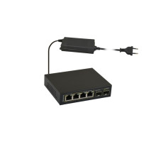 SFG64 6portový switch – 4x PoE 1Gbps + 2x uplink SFP 1Gbps, PoE výstup 52V DC,…