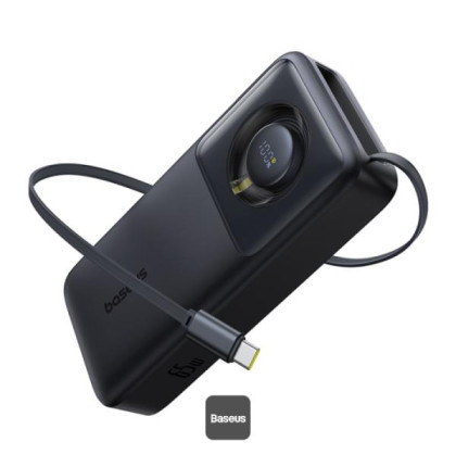 Powerbanka Baseus Free2Pull 20000mAh, 65W, s kabelem USB-C černá