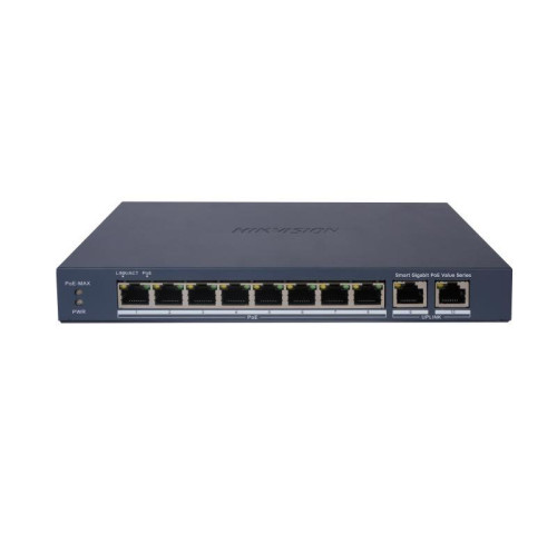 DS-3E1510P-EI/M(B) 10 portový switch - 8x PoE 30W 1Gbps + 2x uplink RJ-45 1Gbps, PoE celkem…