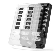 Distribuční blok - 12 pojistek, kladný i záporný pól /pojistkový držák/