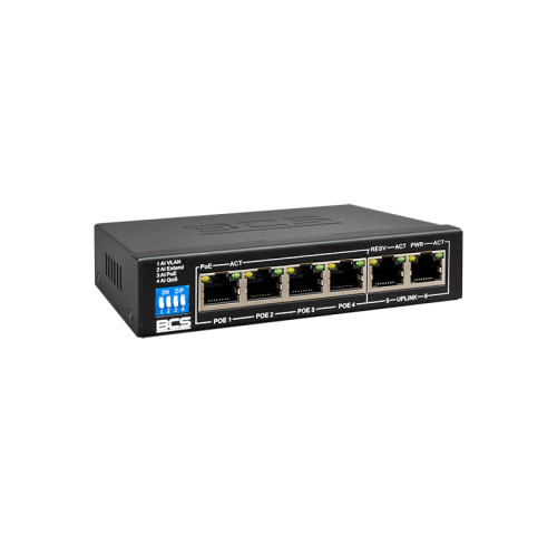 BCS-B-SP0402 6 portový switch - 4x PoE 36W 100Mbps + 2x uplink RJ-45 100Mbps, PoE… BCS-B-SP0402 6 portový switch - 4x PoE 36W 100Mbps + 2x uplink RJ-45 100Mbps, PoE…