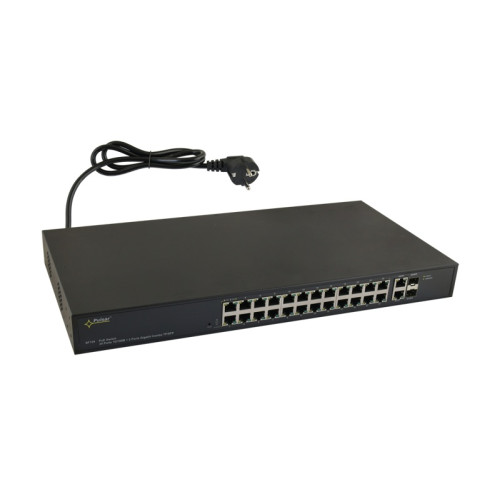 SF124 24 portový switch – 24x PoE 30W 100Mbps + 2x uplink RJ-45 1Gbps + 2x…