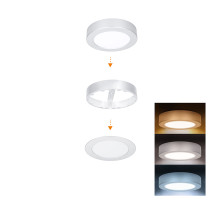 Solight LED mini panel koupelnový 2v1, 3CCT, podhledový/přisazený, 12W, 1020lm, IP54, stříbrná, kulatý