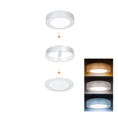 Solight LED mini panel koupelnový 2v1, 3CCT, podhledový/přisazený, 12W, 1020lm, IP54, stříbrná, kulatý Solight LED mini panel koupelnový 2v1, 3CCT, podhledový/přisazený, 12W, 1020lm, IP54, stříbrná, kulatý