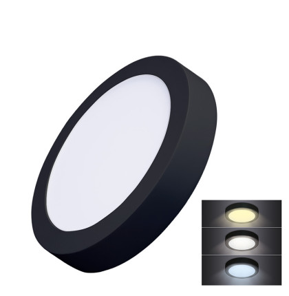 Solight LED mini panel CCT, přisazený, 18W, 1530lm, 3000K, 4000K, 6000K, kulatý, černá barva