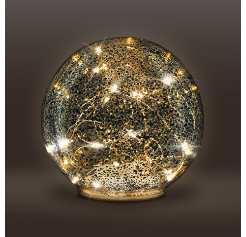 Solight LED skleněná vánoční koule, 20LED, měděná struktura, 3x AAA