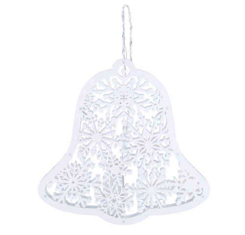 Solight LED dřevěný vánoční zvoneček, 9x LED, bílá, 30cm, časovač, 2x AA