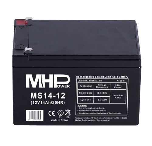 MHPower MS14-12 olověný akumulátor AGM 12V/14Ah, Faston F2 - 6,3mm