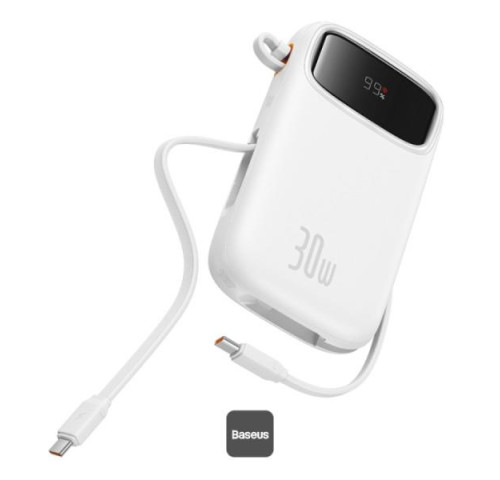 Powerbanka Baseus Qpow2 20000mAh, 30W, s kabelem USB-C bílá