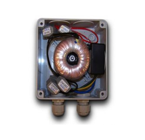 TRF-24100T-IP55-H Toroidní trafo 230V/24V-100VA v krytu IP55, zalitý střed, venkovní… TRF-24100T-IP55-H Toroidní trafo 230V/24V-100VA v krytu IP55, zalitý střed, venkovní…